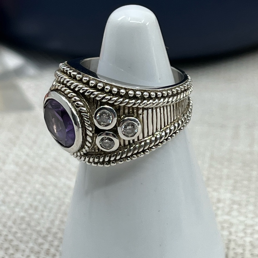Vintage Judith Ripka Sterling Silver Amethyst Statement Ring – Size 5.75 - Picture 13 of 16